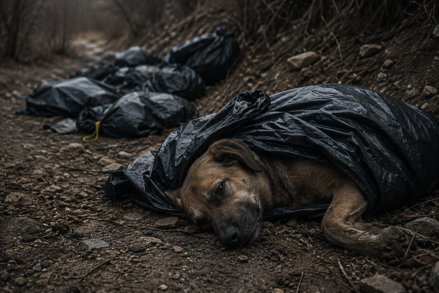 Cinquantacinque cani in una scarpata. E adesso?